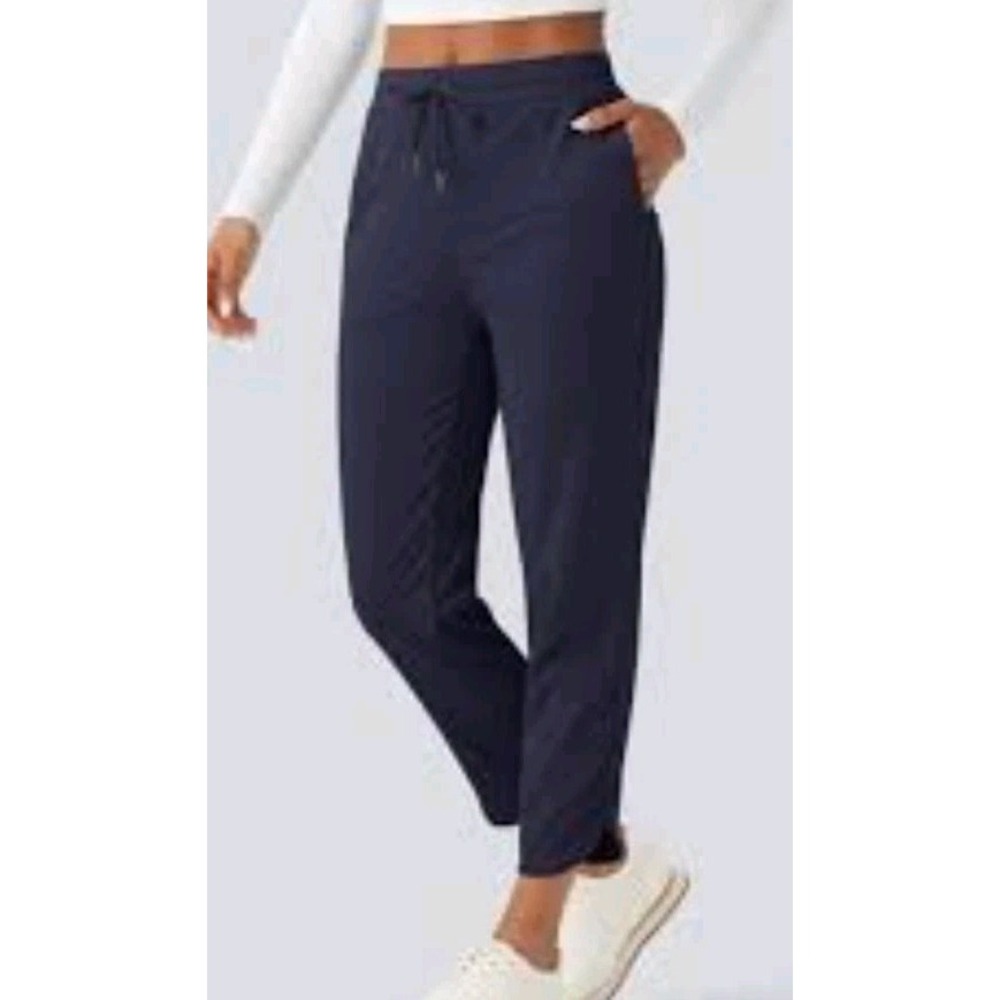 Halara High Rise Athletic Pants Size XL Curved Hem Navy Blue Pockets